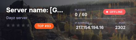 Server name: [GER] TOKARAK | PVP | Loot+ | BaseBuild+ | Vehicles+ |  Chernarusplus 