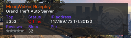 MoonWalker Roleplay - Grand Theft Auto Server