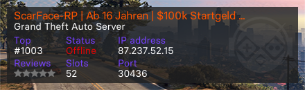 ScarFace-RP | Ab 16 Jahren | $100k Startgeld | Shops | Jobs | Überfälle |