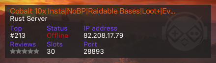 Cobalt 10x Insta|NoBP|Raidable Bases|Loot+|Event+|