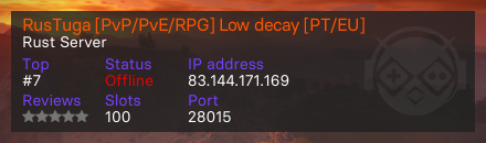 RusTuga [PvP/PvE/RPG] Low decay [PT/EU]