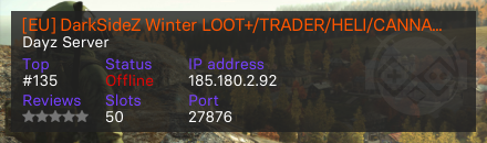 [EU] DarkSideZ Winter LOOT+/TRADER/HELI/CANNABIS