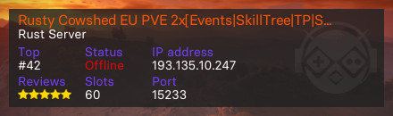Rusty Cowshed EU PVE 2x[Events|SkillTree|TP|Shops]