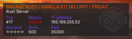 SAVAGE RUST | VANILLA X1 | NO LIMIT | FRIDAY