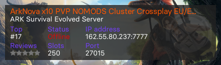 ArkNova x10 PVP NOMODS Cluster Crossplay EU/EN/RU